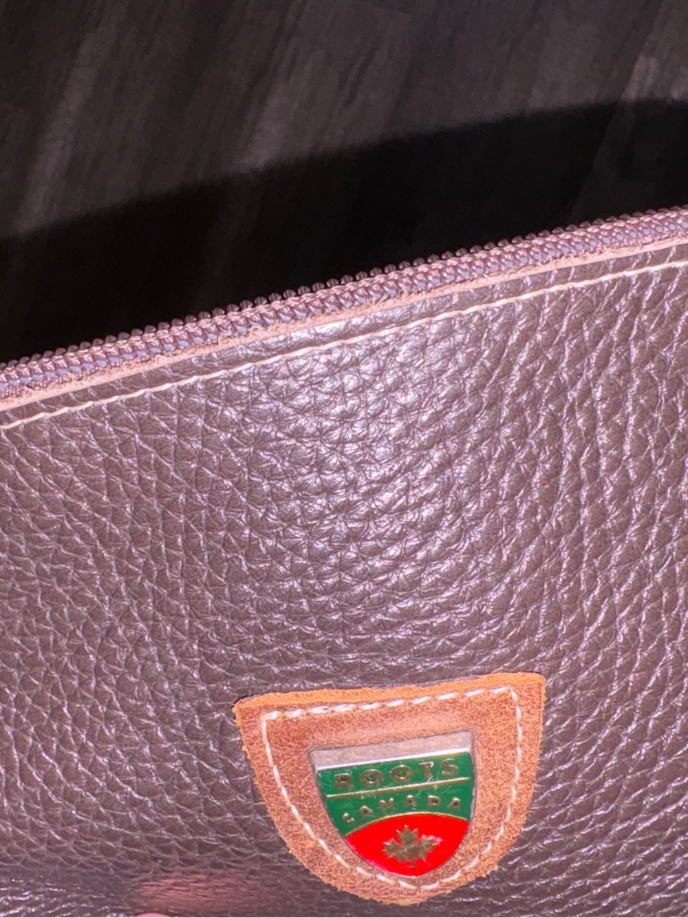 Vintage Roots Dark Brown Pebbled Leather Wristlet with Tan Strap - Picture 7 of 10